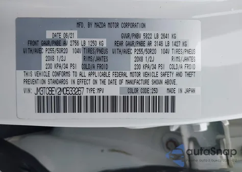 2021 Mazda Cx-9 Signature из США, поврежденный, VIN JM3TCBEY2M0533267